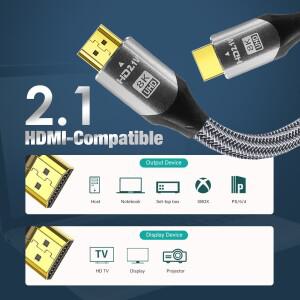 UHD 8K HDMI 케이블 48Gbps 고속 2.1 코드 4K@120Hz 비디오 (HDTV, 노트북, 프로젝터용) 긴 1.5m 2m 3m