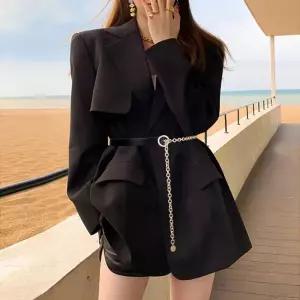 가는 벨트 여성 메탈 블랙 허리 체인 정장 코디