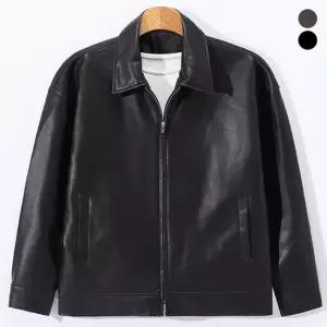 후앙스 오버핏 베이직 미니멀 집업 레더 자켓 DRJP9267
