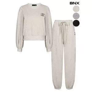 [BNX]기모 퍼프 자수 맨투맨 조거 팬츠 셋업