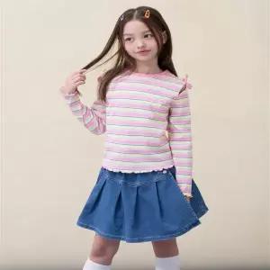 BI6241G02Y 빈폴 키즈 공용 긴소매 티셔츠 상의 여아 스트라이프 골지 컷아웃 라이