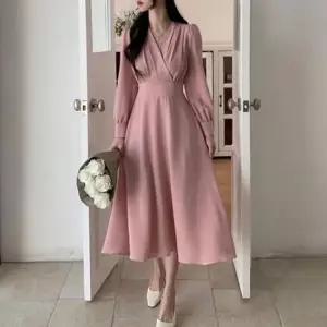 결혼식룩 브이넥 데일리 정장룩 우아한 원피스