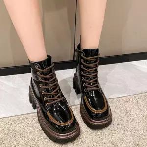 데일리 여성 에나멜 하이탑 워커 신상 통굽 구두 신발