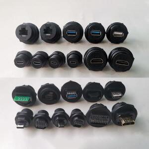 D형 섀시 커넥터 RJ45 USB 마이크로 C타입 HDMI 호환 암-암 컨버터 패널 마운트 DIY 잭먼지 커버 포함