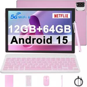 Android 15 태블릿 10인치 12GB RAM+64GB ROM 1TB 확장 1.8GHz 쿼드코어 프로세서 8MP 카메라 6000mAh