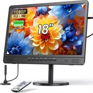 안테나가 장착된 18.5인치 휴대용 TV 1080P HDMI 입력 AV USB 여행 캠핑 주방 침실 RV 정전을 위한 소형