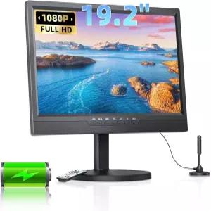 데소브리 19.2인치 캠핑용 휴대용 TV 8000mAh 배터리 구동 내장 정전 시 작동 1080P HDMI 입력 AV USB 주방