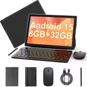 안드로이드 15 태블릿 10인치 키보드 포함 2인치 8GB RAM+32GB ROM 지원 1TB 확장형 PC 쿼드코어 CPU HD