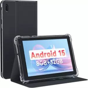 케이스 포함 노보조이 7인치 태블릿 안드로이드 15 PC 32GB 스토리지 RAM 쿼드코어 프로세서 듀얼 카메라