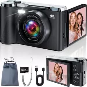 JDZ 4K 디지털 사진/비디오 카메라 유튜브용 56MP 오토포커스 브이로그 3인치 180도 플립 스크린 16배 줌