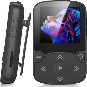 클립이 장착된 AGPTEK 64GB MP3 플레이어 FM 라디오가 A65 블루투스 5.3 무손실 사운드 스포츠 러닝용 음성