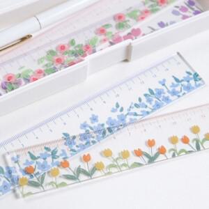 다기능 15cm 직선자 투명 이중용도 DIY 드로잉 도구 아크릴 튤립 자 문구류