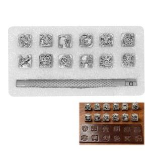 RJLCTH 13개입 별자리 패턴 가죽 스탬핑 키트 손잡이 작업 맞춤 DIY 공예