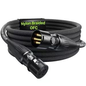 XLR 케이블 6.6피트 1팩 전문가용 금도금 리안 커넥터 뉴트릭 케블라 강화 나일론 브레이드 마이크 내구성