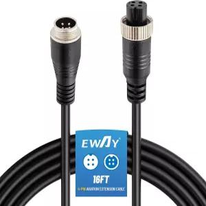 EWAY 4핀 항공 연장 케이블 16FT/5M 백업 카메라 코드 자동차 비디오 4PIN 커넥터 와이어 차량용 캠핑카