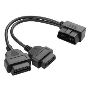 YACSEJAO 16핀 OBD2 OBDII 연장 케이블 90도 자동차 진단 직각 남성에서 듀얼 여성 Y 스플리터 어댑터 30CM