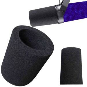 RHYMKAWA 블랙 마이크 커버 SHURE SM7B / SM7DB용 링 포함 | SM7B SM7DB SM7A MV7에 호환됩니다. 부드러운 고밀도 폼이 대부분의 쉬익거림과 터지는 소리를 줄여줍니다.