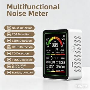 9-in-1 소음 측정기 공기질 모니터 CO2 HCHO TVOC 온도 습도 감지기 2.8인치 LCD 2000mAh Type-C