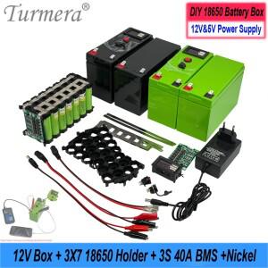 Turmera DIY 12V 배터리 박스 3x7 18650 홀더 40A BMS 전압 용량 디스플레이 2USB 5V 전원 은행 제어 가능