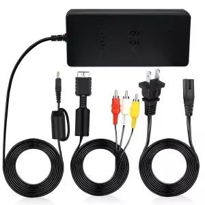 Sirmpuna PS2용 파워 코드 및 AV 케이블 PlayStation 2 Slim A/C 70000 게이밍 콘솔용 AC 전원 어댑터
