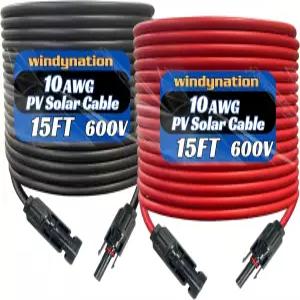 WindyNation 10 게이지 AWG 15피트 검정색 빨간색 PV 태양광 패널 연장 케이블 와이어 커넥터