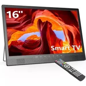 Desobry 16인치 소형 스마트 TV LCD 주방 및 WiFi 지원 180 조절 가능한 스탠드 ATSC 튜너 HDMI AV USB