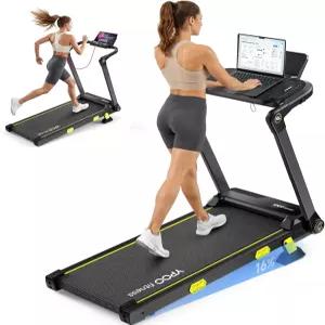 YPOO 16 경사 보행 패드 손잡이 6.2MPH RGB 라이트 폴더블 홈 오피스 조명 포함 속도 핸들바 330LBS 휴대용