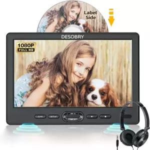 헤드폰 및 흡착식 포함 DESOBRY 10.5인치 카용 DVD 플레이어 헤드레스트 장착형 휴대용 1080P 영상 지원