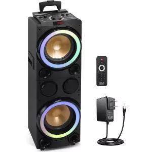 10 휴대용 블루투스 스피커 시스템 - LED 조명이 있는 노래방 USB/Micro SD/FM/BT/Aux/원격 제어/Mic 기타