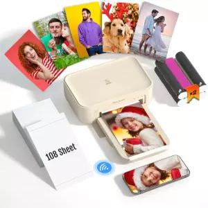 iDPRT 4×6 포토 프린터 번들 108매 사진용지 및 2개의 리본 카세트 Android용 베이지