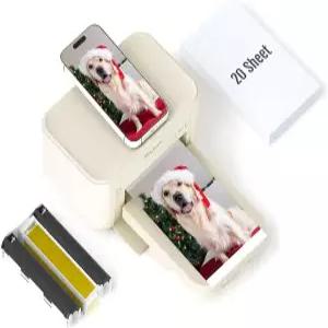 RT Photo Printer 4x6 20매 및 1 리본 AR 비디오 인쇄 Android용 즉석 사진 프린터 블루투스 Wi-Fi(내장