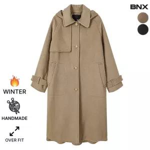 [BNX] 울 핸드메이드 슬릿 후디 롱 코트