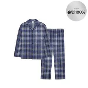 [트라이]트라이 남자 긴팔 9부 바지 체크 카라 면기모 잠옷 한벌 세트 가을 홈웨어