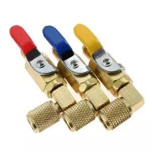 에어컨 볼 밸브 HVAC R410A R22 및 R12 충전 호스용 차단 1/4 인치 SAE 90 도 R134A 3 개