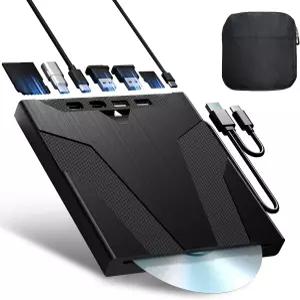 Wbacon 8 in 1 노트북용 외장 CD/DVD 드라이브 슬롯 로딩 리더 USB 버너 PC Windows Linux MacOS와 호환