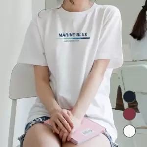[험블] 마린블루 레터링 베이직 여름 라운드 면 반팔티셔츠
