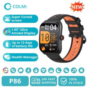 빔시계 COLMI P86 1 93인치 AMOLED 스마트워치 여성용 관리자 IP68 방수 통화 건강 폰용 IOS 블루투스 남성