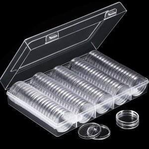 보물상자 100PCS 지우기 동전 캡슐 홀더 케이스 상자 2730MM 보관 컬렉션 기념 투명 수집