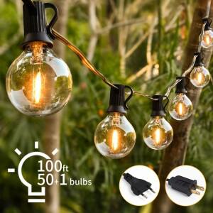 30M LED 요정 문자열 빛 야외 생일 파티 G40 정원 분명 빈티지 전구 체인 웨딩 장식