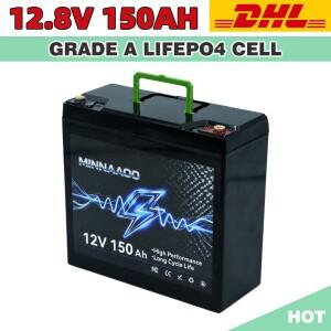 12V 150Ah LiFePO4 태양광 배터리 딥 사이클 충전식 내장 BMS 리튬 150000mAh 파워휠 스쿠터 어군탐지기 검