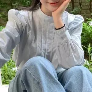 에쥬아 여성 루즈핏 블라우스 차이나넥 남방 싱글 셔링 긴팔 셔츠 데일리록