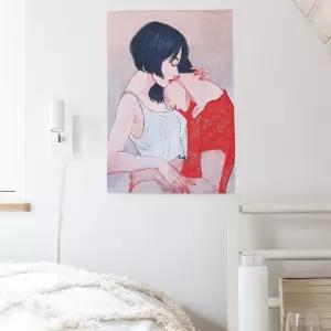 인테리어 벽걸이 패브릭 포스터 세로형 S 커플 사진 캔버스 홈데코