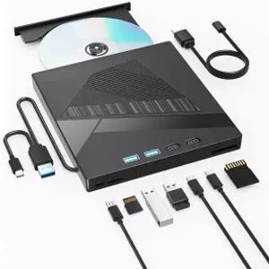 노트북용 8-in-1 외장 CD DVD 드라이브 USB3.0 및 타입-C 리더 SD 카드 있는 버너 Windows XP/7/8/10 Linux