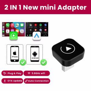 2026 2 in 1 무선 CarPlay 동글 안드로이드 오토 무선 어댑터 5Ghz WiFi USB 플러그 앤 플레이 OTA 업데이트 CarPlay 무선