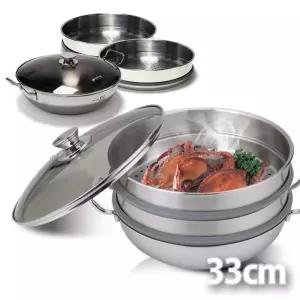 국내산 인덕션겸용 통3중스텐 3단찜냄비33cm찜기 찜솥 찜냄비 고급짐솥 업소