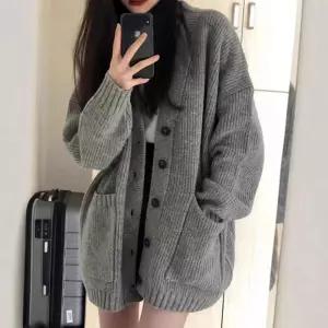 여성 무드 여리여리 루즈 학생 니트 교 가디건 오버핏