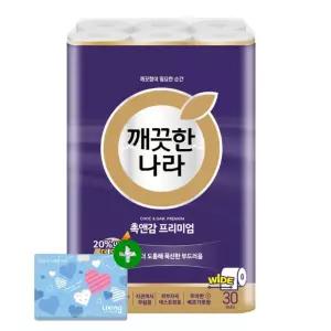 깨끗한나라 화장지 3겹 촉앤감 프리미엄 30m 30롤 1팩+ 여행용티슈 1개