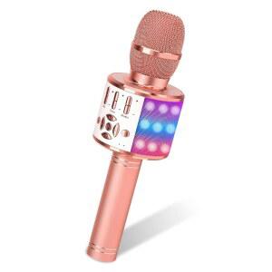 성인용 놀라운 노래방 마이크 노래용 무선 블루투스 LED 조명이 있는 휴대용 기기 와 성인 생일 파티 선물 가정용 KTV(ROSE GOLD) (상품명)