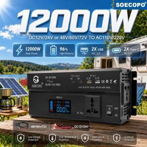 고효율 12000W 피크 파워 인버터 DC12V24V 48V 60V 72V를 AC110V/220V로 변환하는 컨버터 USB-C PD30W QC3.