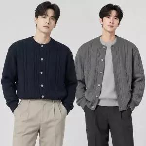[디바옴므] 케이블 라운드 니트 가디건 긴팔 티셔츠 크롭 레이어드 스웨터 남자 남성